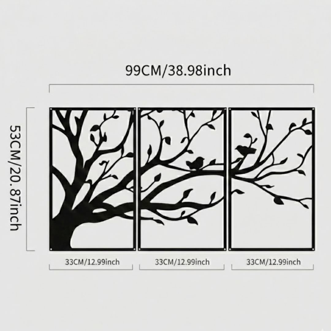Triptyque Mural "Arbre de Vie et Oiseaux"